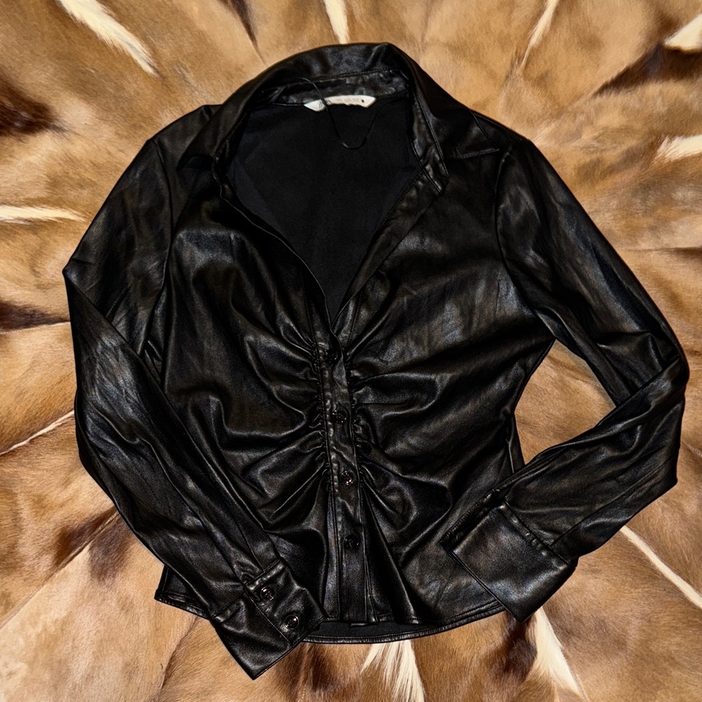 Elegant Black faux leather shirt